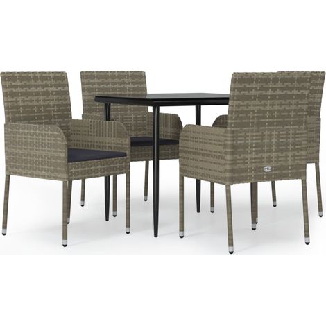 Maison Exclusive - Set da Pranzo Giardino 5pz Nero e Grigio con Cuscini Polyrattan (1/5)