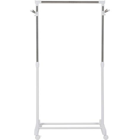 Porte-manteau roulant blanc avec étagère inférieure, hauteur réglable, 4 roulettes (1/5)