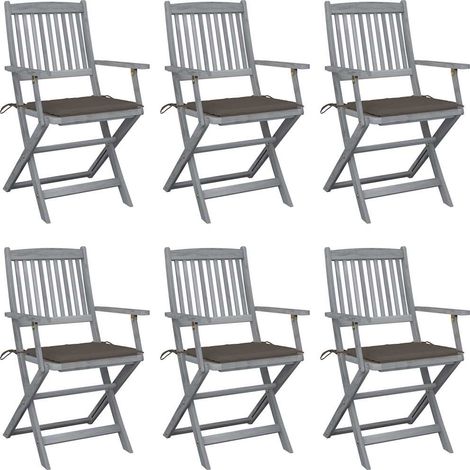 Lot de 6 Chaises de jardin pliables - Chaise d'extérieur pour terrasse/jardin avec coussins Bois d'acacia BV474463 - BonneVie (1/5)