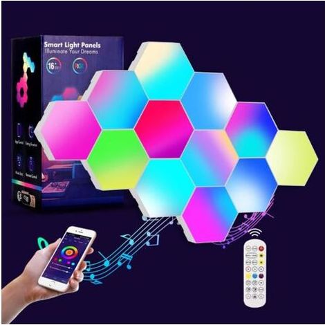 Décoration lumineuse Panneau LED Hexagone Murale Lampe, Intelligent Lumières Hexagonales Contrôle Tactile RGB Lampe Gaming Veilleuses DIY Géométrie Module dépissurage pour Gaming Setup,Deco Ac (1/5)