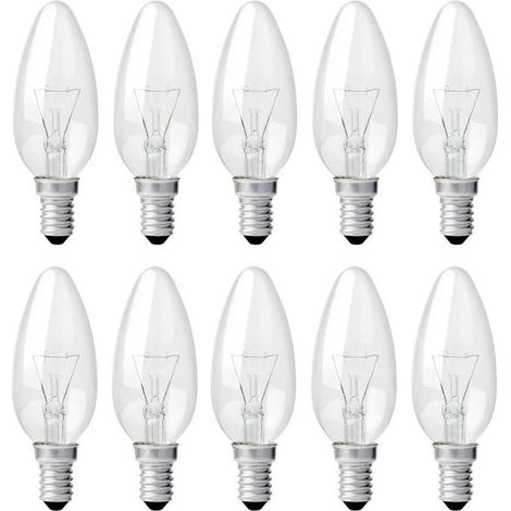 Ampoule Bougie Clair E14 40W, Ampoule Incandescence Dimmable, Blanc Chaud 2700K, 400LM, Ampoule Flamme, E14 Ampoules à bougie à vis Edison, Pack de 10 (1/5)