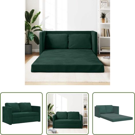 Canapé pliable - Canapé-lit 2 en 1 vert foncé 122x204x55 cm velours (1/5)