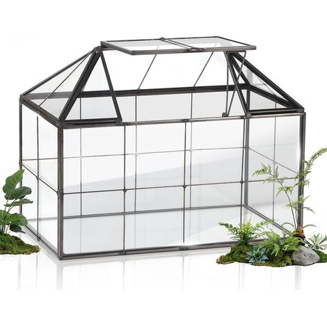 Mini Jardinière Terrarium Plante 23,3 x 13,6 x 18 cm, Miniature Serre Interieur Forme de Maison Idéal pour Succulentes Cactus et DIY (sans Plantes) (1/5)