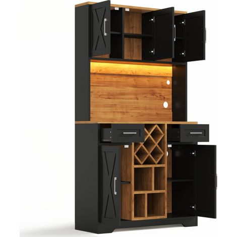 Armoire de cuisine haute en MDF avec éclairage LED, porte-bouteilles et vitrine pour salon et salle à manger (1/5)