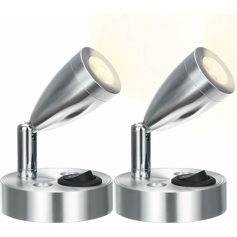 JKWG Liseuse Spot LED 12V, Longziming Applique Murale Aluminium avec Interrupteur, Blanc Argenté, 3W, Température de Couleur: 3000K Lumière Blanche Chaude pour Spot Mural Lampe de Chevet Camping-car B (1/5)