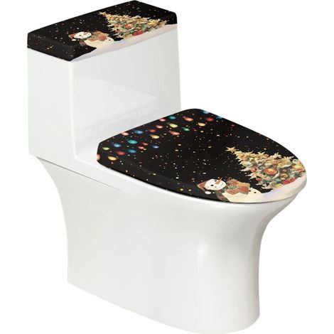 Housse De Toilette - Polyester Élastique - Motif Bonhomme De Neige - Pour Salle De Bain Intérieure - 2 Pièces (1/5)
