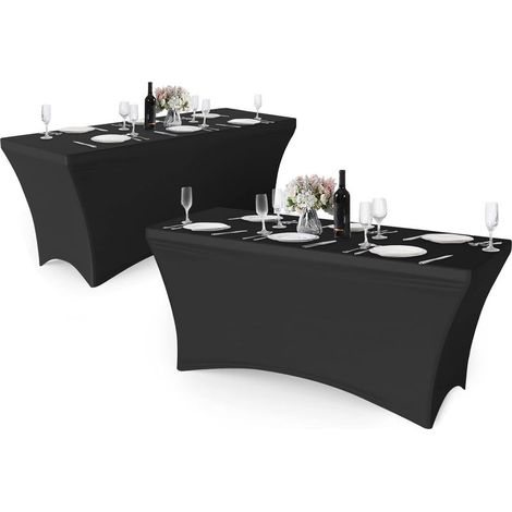 Stretch Tablecloth 2 Pack Spandex Fitted Table Covers Stretchable Tablecloths with High Elasticity for Party Banquet Wedding Exhibition Outdoor-4ft