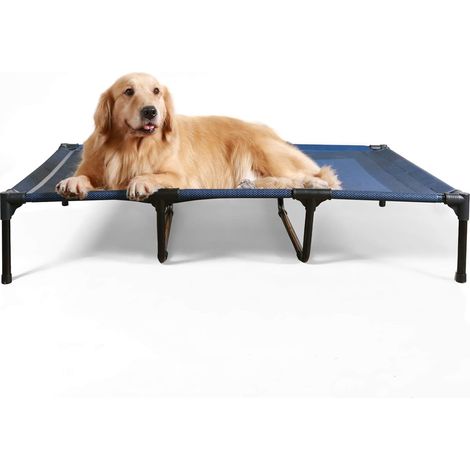 Raised Bed for Camp Dog on Feet Foldable Indoor Outdoor Blue Teslin Fabric XL (124 x 88 x 20 cm) (1/5)