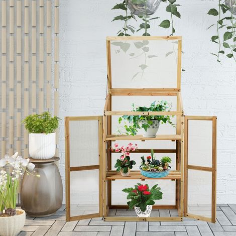 Mini Serre de Jardin 60x45x100cm Vitrages Transparents en Polycarbonate avec Etagères à 3 Niveaux Nature (1/2)