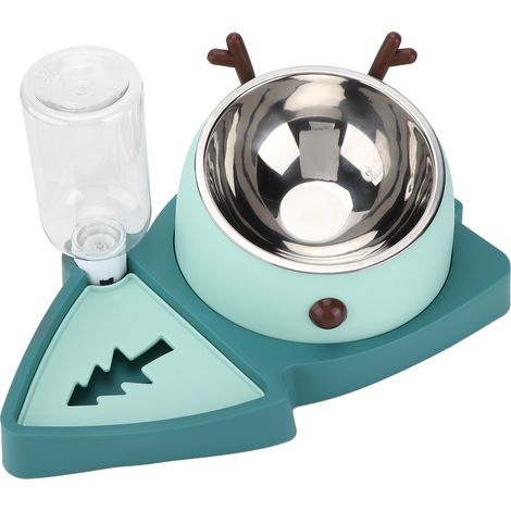 Distributeur automatique de nourriture et d'eau avec gamelle amovible en acier inoxydable pour petits et moyens animaux de compagnie. Vert agate. (1/5)