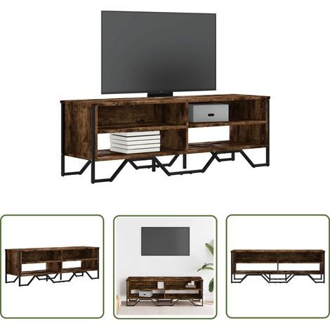 The Living Store TV-Schrank Räuchereiche 122x34x41 cm Holzwerkstoff - TV Schrank - Fernsehtisch - Regal - Wohnzimmer Möbel - Holzmöbel (1/5)