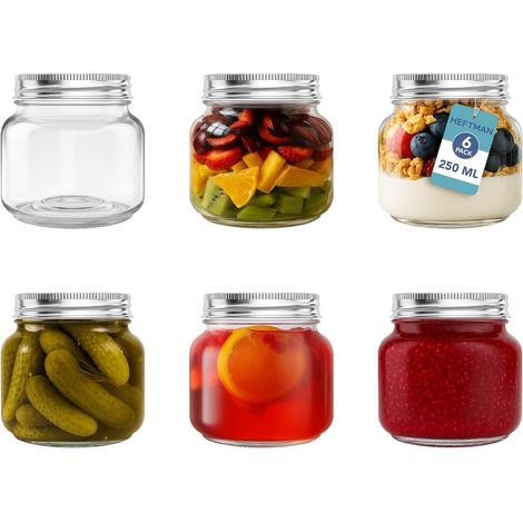 Bocal Verre 250ml - Lot de 6 - Hermétique - Couvercle Métal - Conservation Alimentaire - 8x7,5cm (1/5)