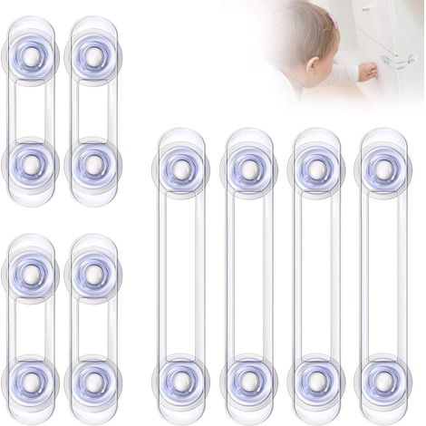 Baby safety locks, suitable for drawer, cabinet door, and refrigerator doors, transparent plastic safety locks, 8-pack (A)
