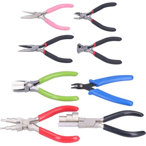 Kit de 8 pinces à bec fin diagonales en acier à haute teneur en carbone pour le sertissage, le bobinage et la coupe de bijoux (1/5)