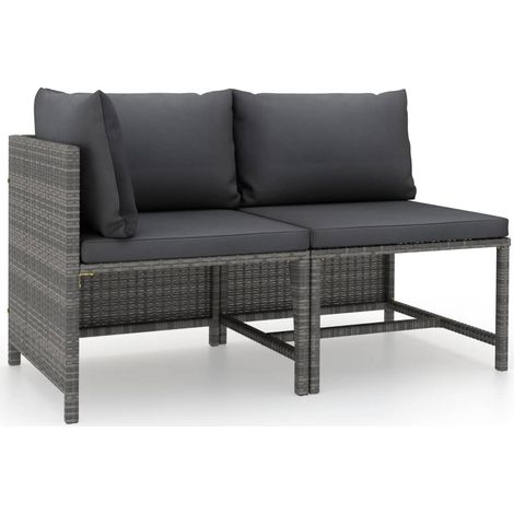 Set Divani da Giardino 2 pz con Cuscini in Polyrattan Grigio vidaXL