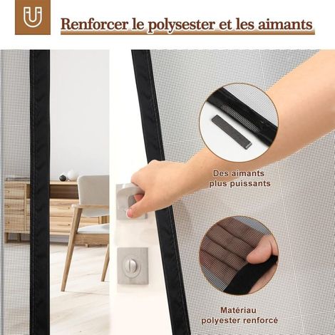 éPAISSIE Moustiquaire Porte Magnétique 80x200cm Maille Très Dense Moustiquaire Porte Aimantée Rideau Anti Mouches Anti Insectes Avec Ruban Adhésif, Batons Magnétiques, Fermeture Automatique, Noir (1/4)