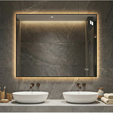Espejo LED de baño 70x90 cm con antivaho, 3 colores e intensidad regulable, vidrio plateado (1/5)