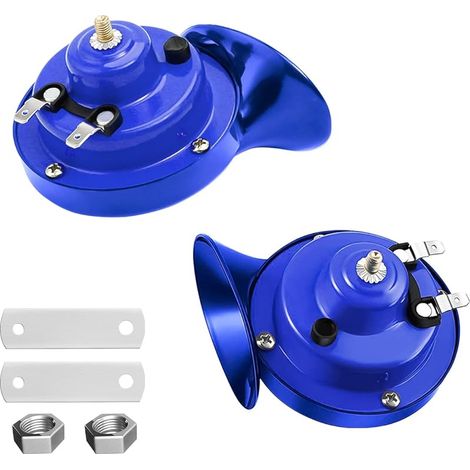 300DB Snail Air Horn, Paquet de 2 Kit de Cornes de Train Super Bruyant 12V, Universelle Imperméable d'escargot Air Corne, Corne électrique pour Motocyclette Camions Voitures Vélos(Bleu)