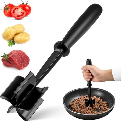 Fleischwolf, Mahlwerkzeug, ausgestattet mit 5 gebogenen Klingen und einem ergonomischen, rutschfesten Griff, Hamburgerwolf aus Nylon, hitzebeständig und antihaftbeschichtet (schwarz) (1/5)