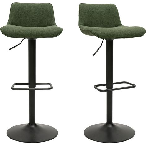 Sgabelli da bar regolabili girevoli a 360° in tessuto verde kaki e metallo nero (set di 2) BOOST