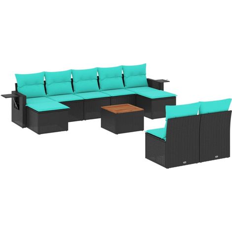 Maison Exclusive - 10-teiliges Gartensofa-Set mit Kissen, schwarz