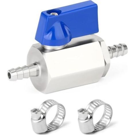 1 Piece 6mm Barb Fitting Ball Valve with 2 Hose Clamps, 304 Stainless Steel Mini Shut-off Valve for Drip Irrigation and Aquariums (1/5)