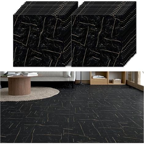 Adhesive Floor Tiles Black Marble Tile Adhesive Floor Bathroom Tiles Adhesive Kitchen Waterproof Living Room PVC Garage Tile Stickers 1.5 mm 30 cm x 30 cm (1/5)