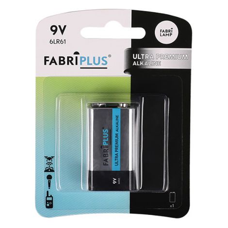 Blister 1 pile 6lr61 9v fabriplus alcaline ultra digital 0% mercure 11,5x8,5x1,9 cm
