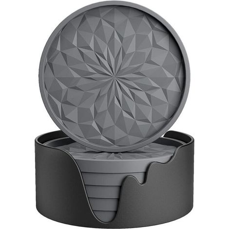 Coupes à dessert en silicone avec supports, lot de 6, dessous de verre pour boissons chaudes ou froides, antidérapants, antiadhésifs, plateau profond, gris (1/4)