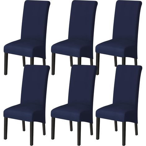 Set of 6 Dining Room Chair Covers (Navy Blue), Stretch Chair Covers Universal Large Chair Covers Washable, Easy to Clean for Dining Room Living Room Decor