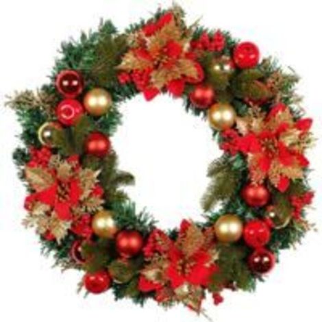 RHG Couronne de Noël artificielle de 16 po - Couronne rouge d'hiver - Décoration de porte d'entrée intérieure ou extérieure - Maison ou bureau Cette couronne est facile à entretenir