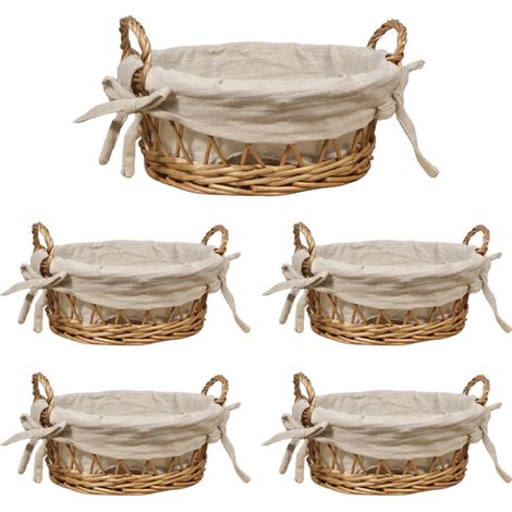 Ceste cestini portapane tondo x 5 vimini con manici intrecciati cm28x23,5xh 15,5