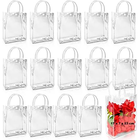 Sac Cadeau Transparent PVC 40pcs 20x20x8cm Anse Fermeture Pression Réutilisable Solide Idéal Mariage Fête (1/5)