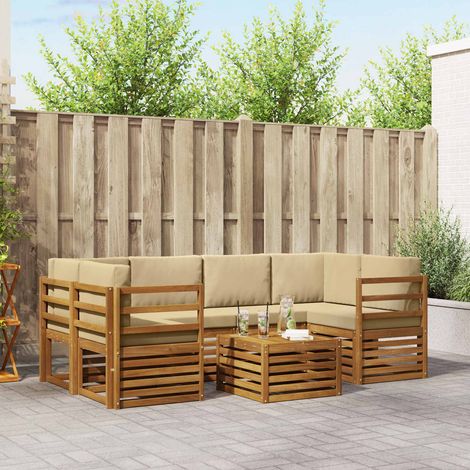 Outdoor-Sofagarnitur 7 pcs Natur und Beige Massivholz Akazie (1/5)