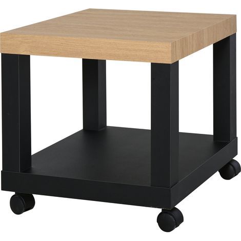 Beistelltisch mit Rollen, moderner Couchtisch mit offenem Regal, 40 x 40 x 40 cm, Naturholz & Schwarz (1/5)
