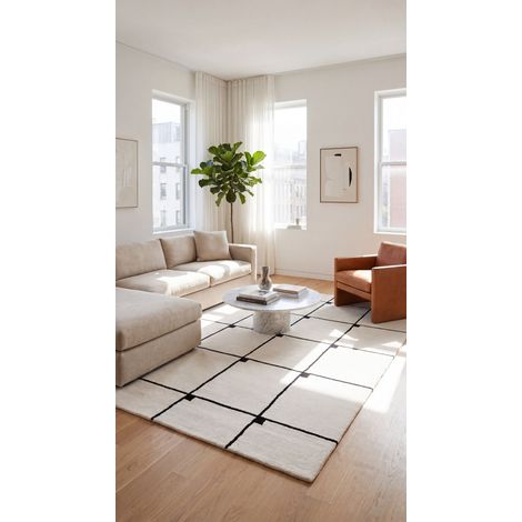 Tapis design Goa Bliss - Designertapis - 180x120cm, Rectangular - 100% Laine vierge - Tufté main - Blanc (1/5)