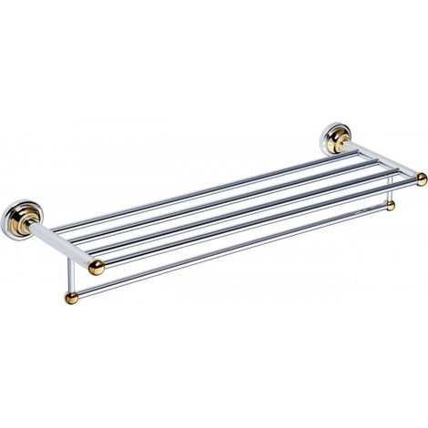 Porte-serviettes avec étagère RETRO chromé doré 66,5x12x22,5 cm (1/3)