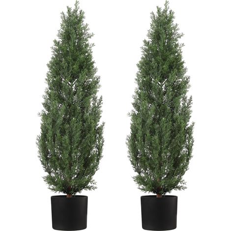 Set de 2 arbres topiaires artificiels cyprès réalistes – protection UV, parfait pour maison, jardin, entrée, bureau – Sans entretien – 6ftH (1/5)
