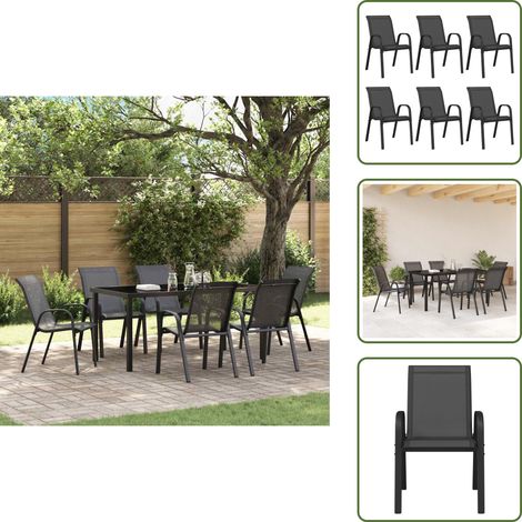The Living Store Chaises empilables de jardin lot de 6 Noir Tissu textilène - Chaise extérieure (1/5)