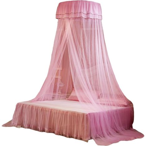 Moustiquaire ronde en dentelle rose pour lit avec protection (1/5)