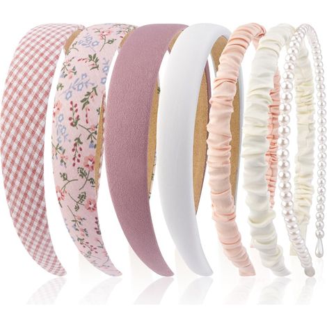 Paquete de 7 diademas rosas, ideales para niñas y mujeres. Diademas elegantes y antideslizantes, bonitos accesorios para el cabello, varios conjuntos de diademas (rosa). (1/3)