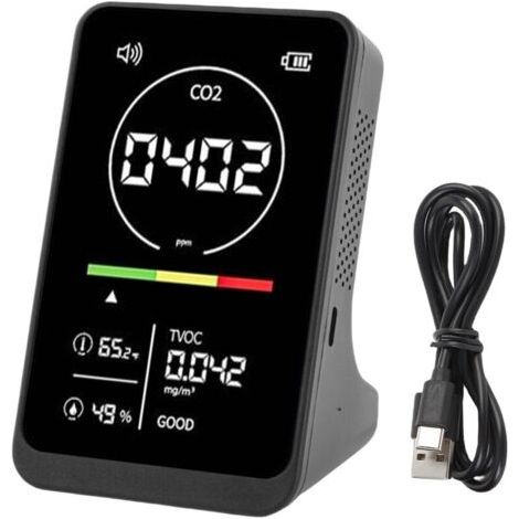 Détecteur de qualité de l'air 4 en 1, testeur de température et d'humidité CO2 TVOC avec rappel sonore pour maison, serre et voiture