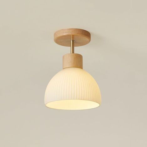 Mini plafonnier à lumière chaude, lustre en bois et verre, lampe de ferme simple, éclairage intérieur E27, luminaire décoratif, les entrées, les dressings et les chambres d'enfants [Classe énergétique (1/5)
