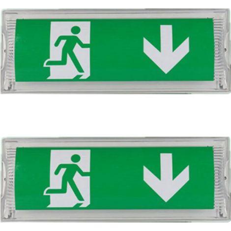 2er-Set LED-Notleuchten mit Notstrombatterie (bis zu 3 Stunden), Schutzart: IP65, Notausgangs-/Notfall-Hinweisschild, Leuchtschild