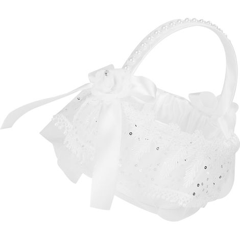 Panier en Dentelle Blanche pour Mariage - Décoration Romantique Cérémonie avec Corbeille à Bonbons (1/5)
