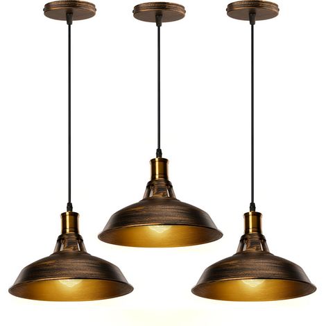 – Lustre rétro industriel 3pcs E27 27cm – Fer anti-corrosion – Longueur câble 100cm – Ampoule max 60W pour salon et cuisine (1/5)