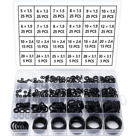420 Pièces 24 Tailles Joint Torique Noirs Kit d'assortiment, Joints Toriques Métriques en Caoutchouc Nitrile, pour Robinet, Véhicule Climatisation, Electroménagers, Roulement, Pompe (1/5)