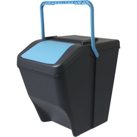 Contenitore rifiuti con manico e coperchio blu pattumiera da cucina per la raccolta differenziata bidone capiente 25 litri sottolavello (1/4)
