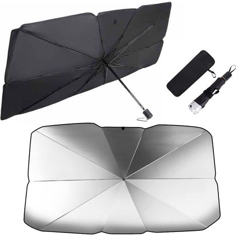 UV-Schutz-Sonnenschirm für die Windschutzscheibe (Größe S) - 125 x 65 cm - Auto-Sonnenschirm - mit Aufbewahrungstasche - Wärmeisolierung - 360° drehbar - für die meisten Fahrzeugmodelle (1/5)