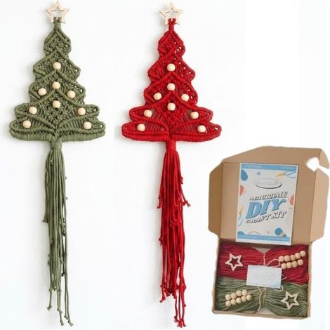 Beyamis Décoration murale sapin de Noël en macramé : kit de bricolage en corde tressée à la main pour une décoration festive et idéale pour les débutants, style bohème et perles. (1/5)